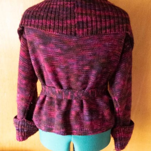 Marc by Marc Jacobs 100% Wool Burgundy Purple Pink Belt Collar Sweater wmns L/XL - Picture 8 of 11